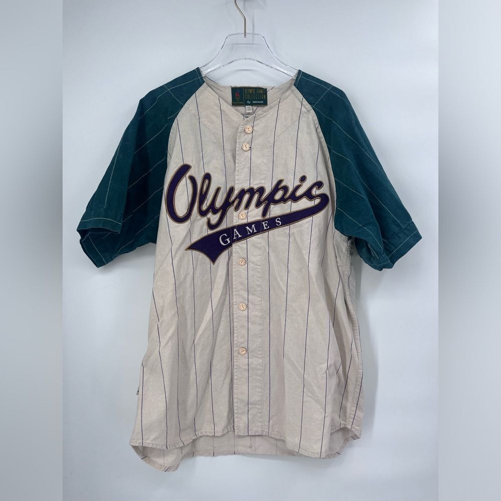 Atlanta Olympic Games 1996 Vintage Pinstripe Retro Baseball Jersey Mensโ XL Rare